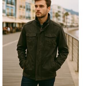 Tommy Bahama Cargo Jacket Multi Pocket Denim Black Cotton Men's Size XL Outdoor